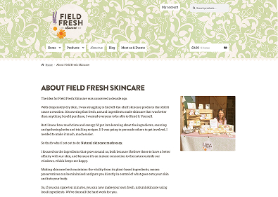Field Fresh Skincare e-commerce website design about page on desktop