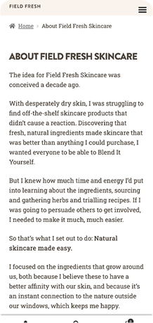 Field Fresh Skincare e-commerce website design about page on mobile