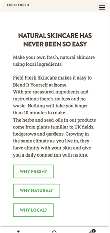 Field Fresh Skincare e-commerce website design home page on mobile