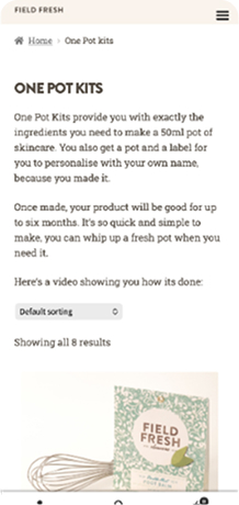 Field Fresh Skincare e-commerce website design products page on mobile