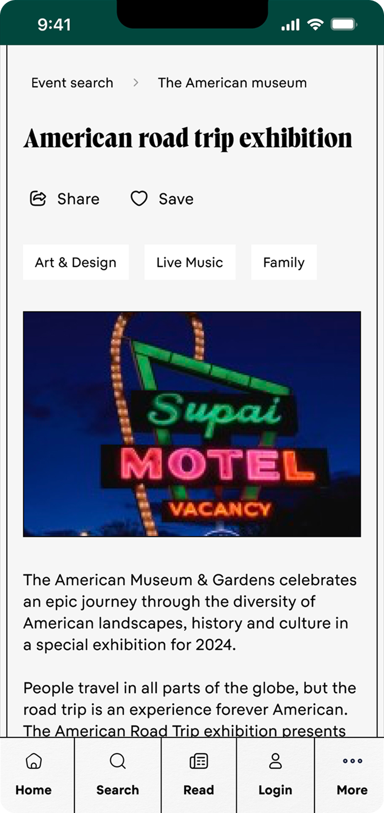 nearfield website design event page on mobile