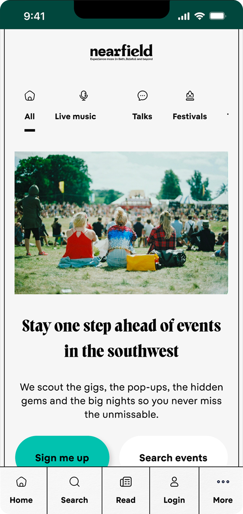 nearfield website design home page on mobile