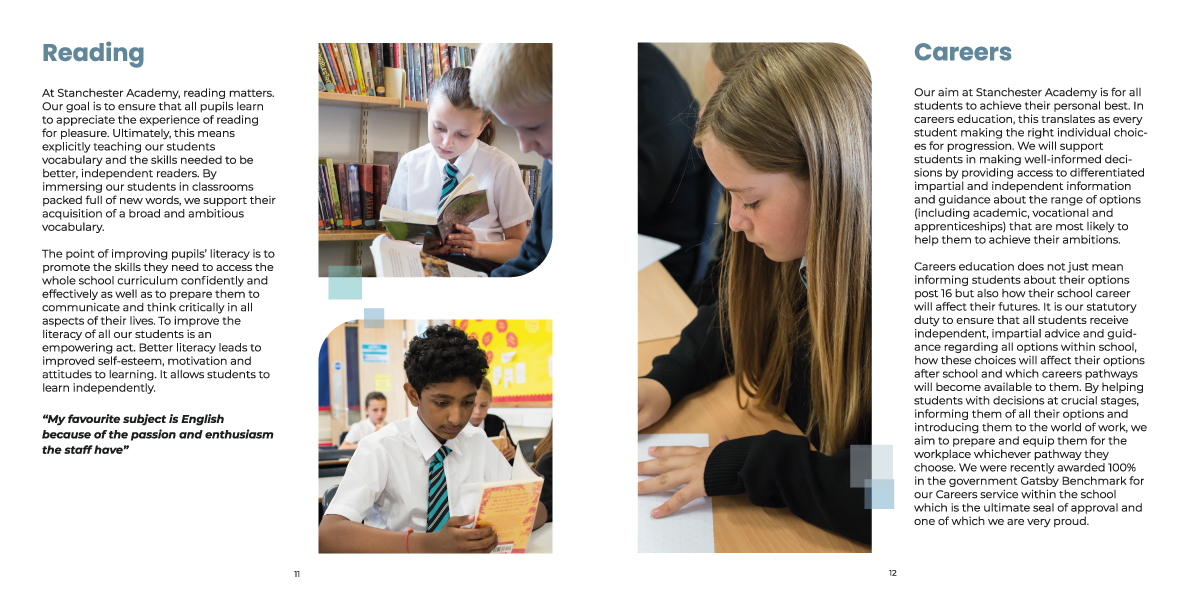 Stanchester Academy prospectus design page 11 and 12