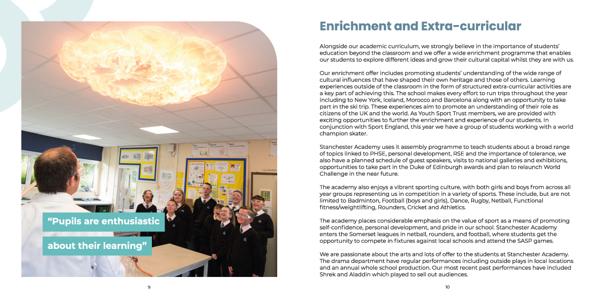 Stanchester Academy prospectus design page 9 and 10