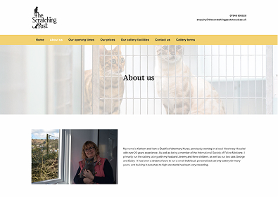 The Scratching Post website design about page on desktop