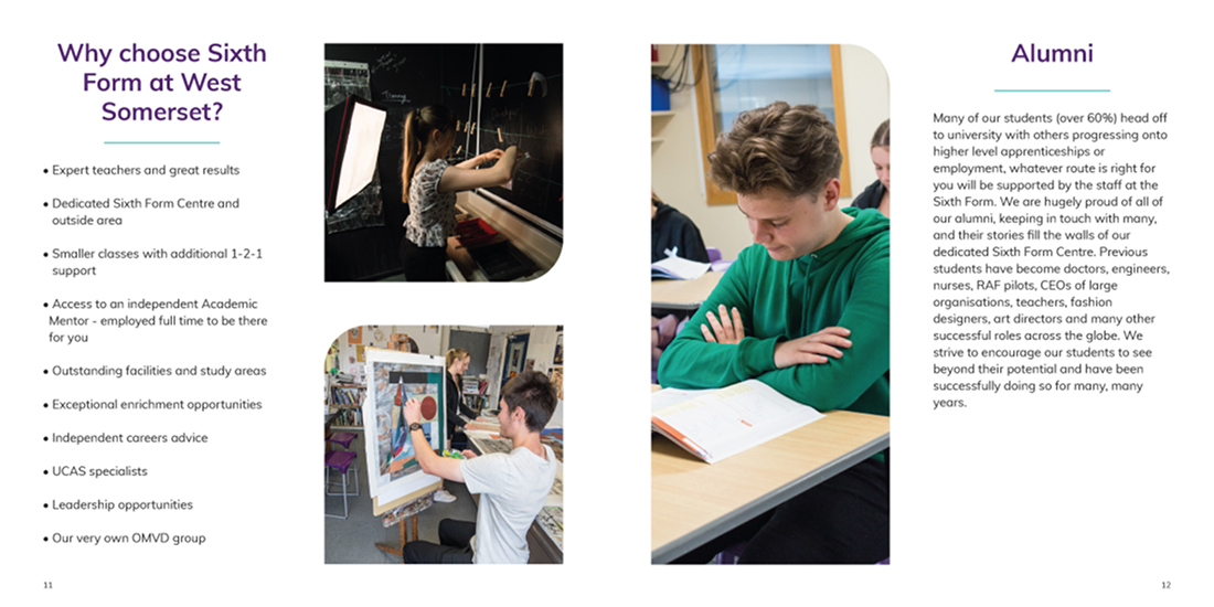 West Somerset College prospectus design page 11 and 12