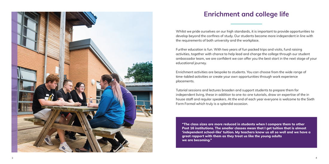 West Somerset College prospectus design page 3 and 4